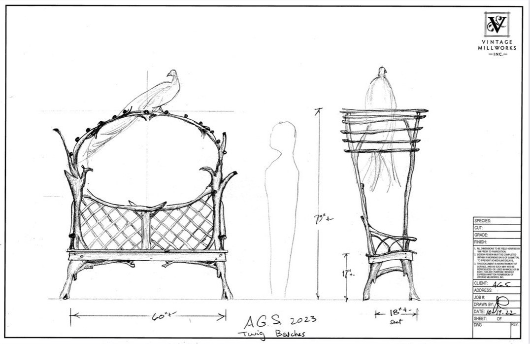 Architectural sketch of the Show Twig Benches